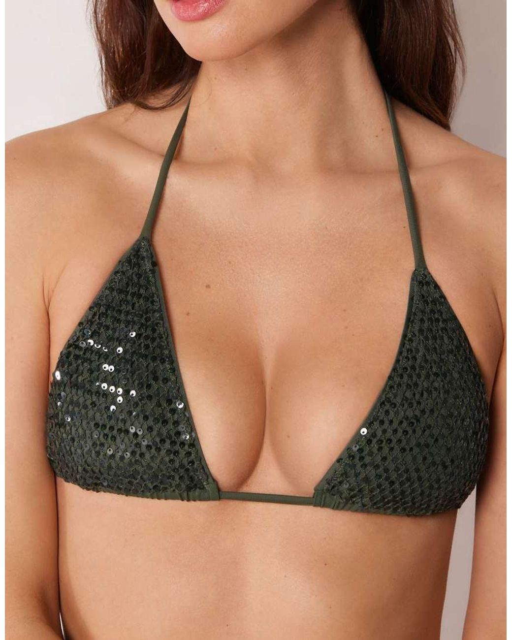 Calzedonia Green Triangle Bikini Top Sequin Net
