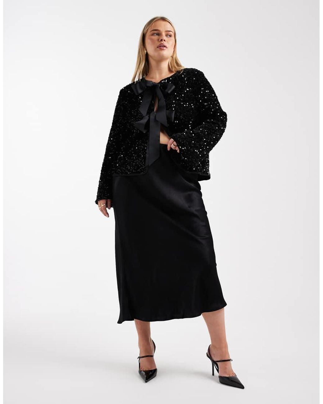 ONLY Black Sequin Velvet Tie Front Top