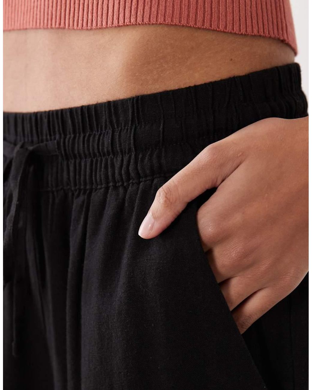 JDY Tall Black Wide Leg Linen Mix Trousers