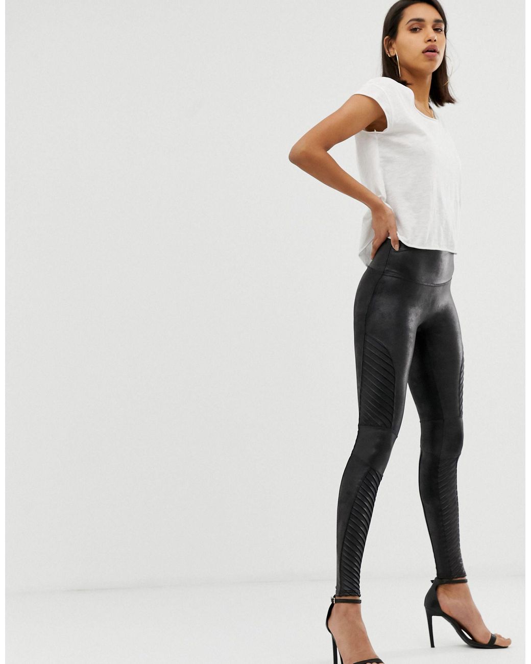 Spanx Denim Faux Leather Moto leggings 