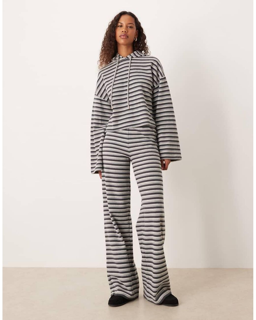 ASOS White Brushed Stripe Pull Over Hoodie Co Ord Top