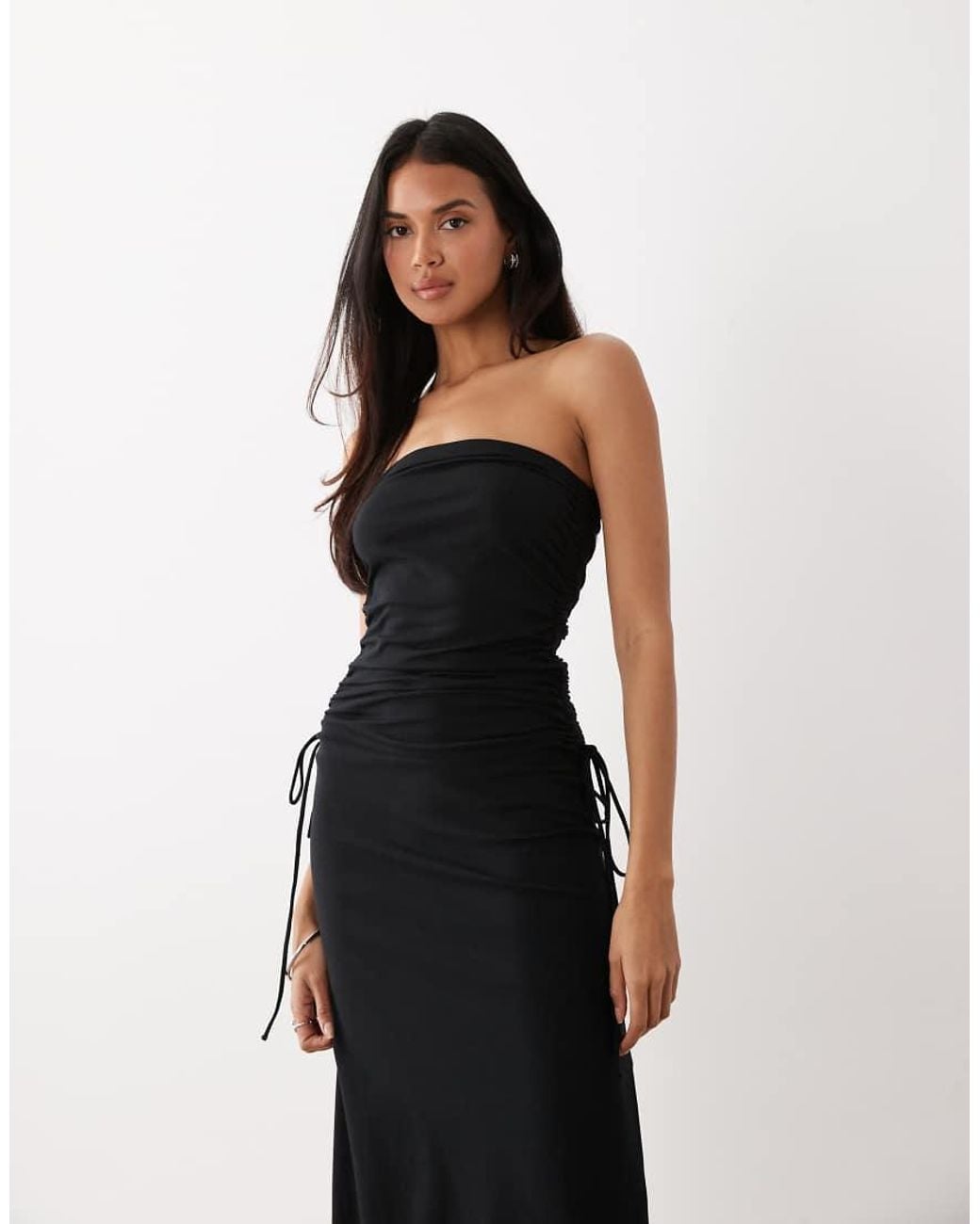 ASOS White Bandeau Ruched Side Midi Dress