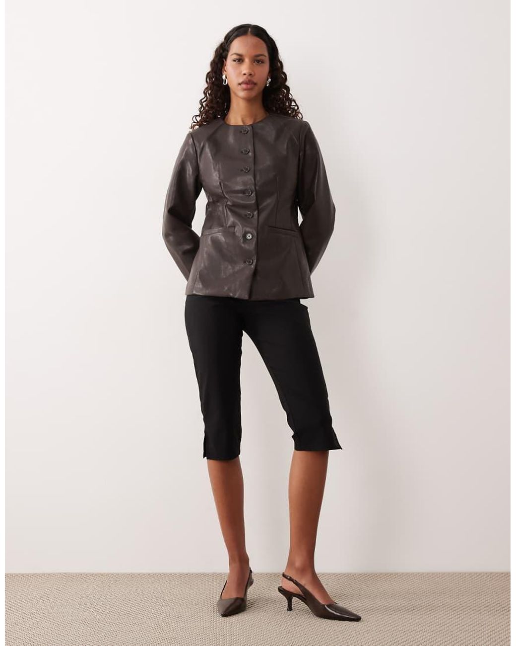 Gina Tricot Black Shaped Pu Blazer Top