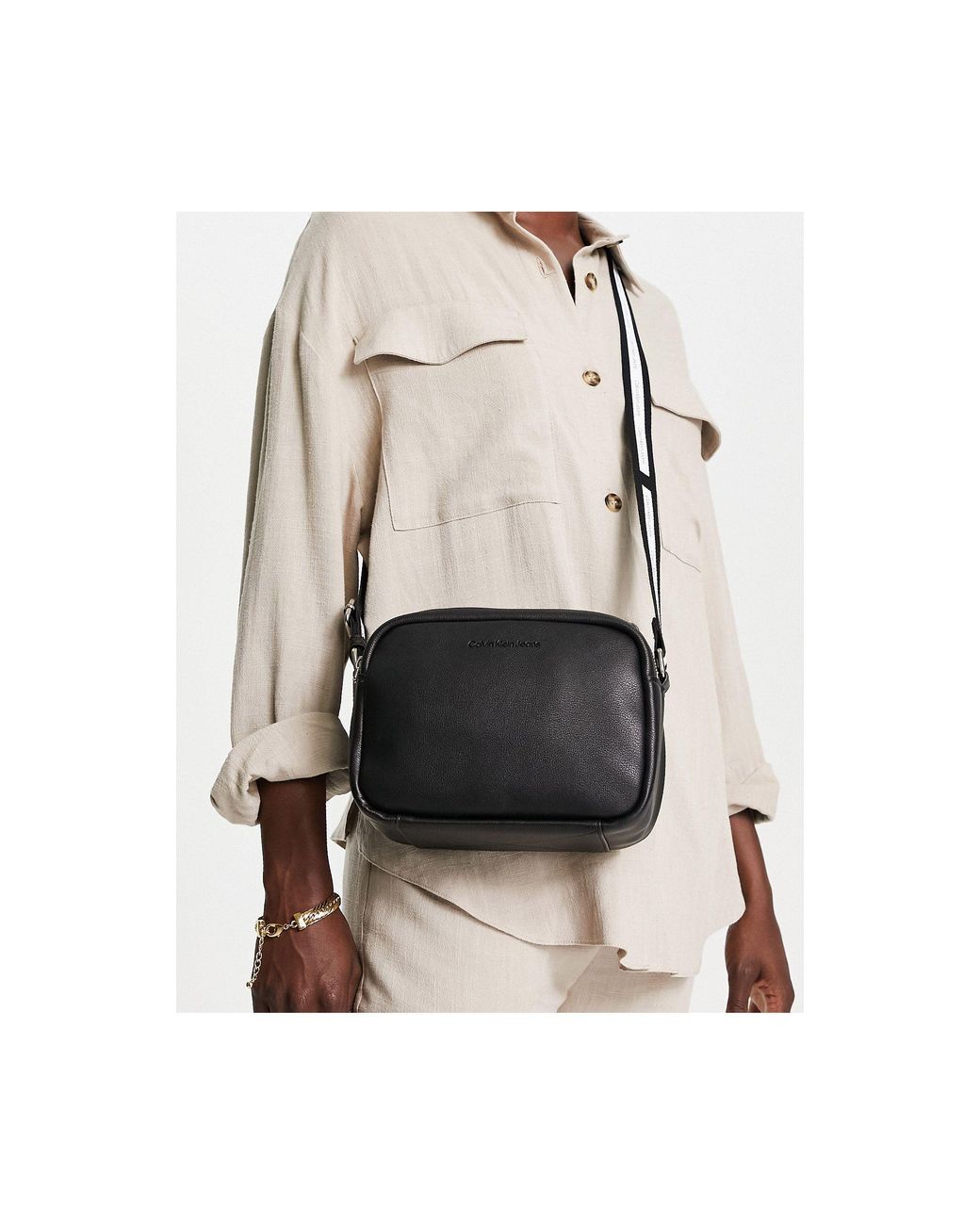 Calvin Klein Double Zip Camera Bag Logo Taping in Black | Lyst