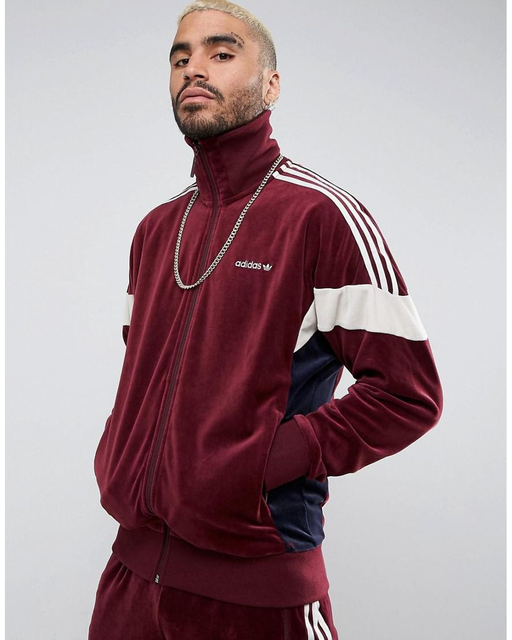 adidas Cotton Clr84 Velour Track Jacket In Red Bs4669 for Men | Lyst