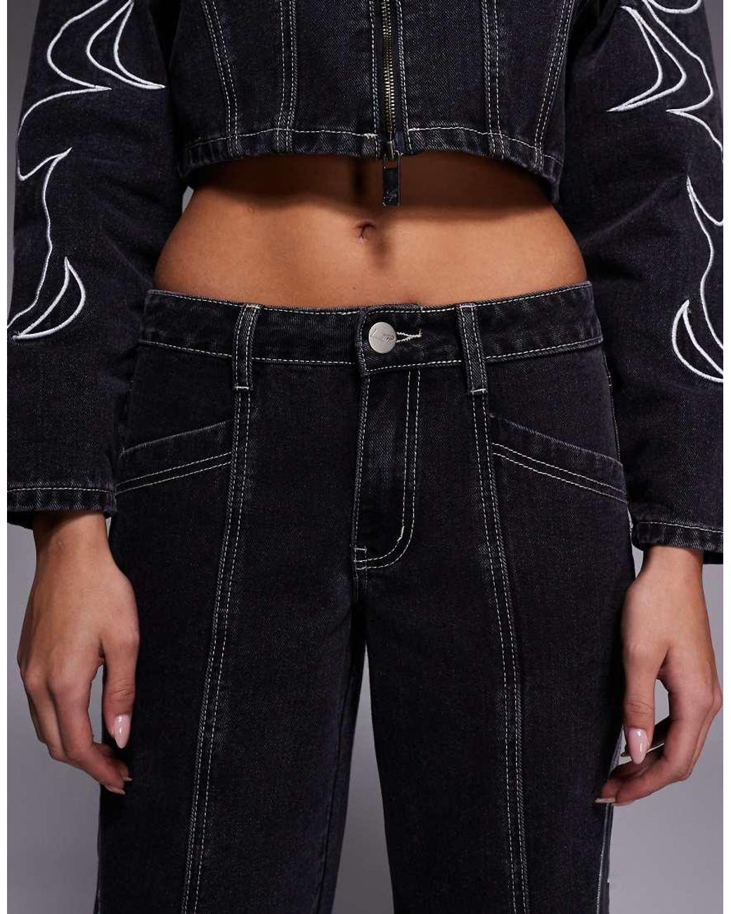 Liquor N Poker Blue Relaxed Low Rise Jeans With Applique Detail