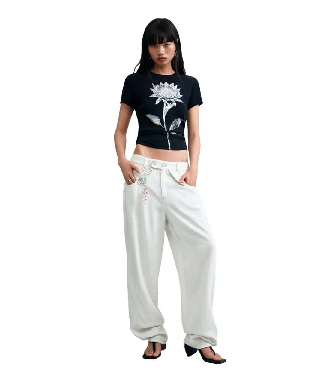 Desigual White Floral Print T-Shirt