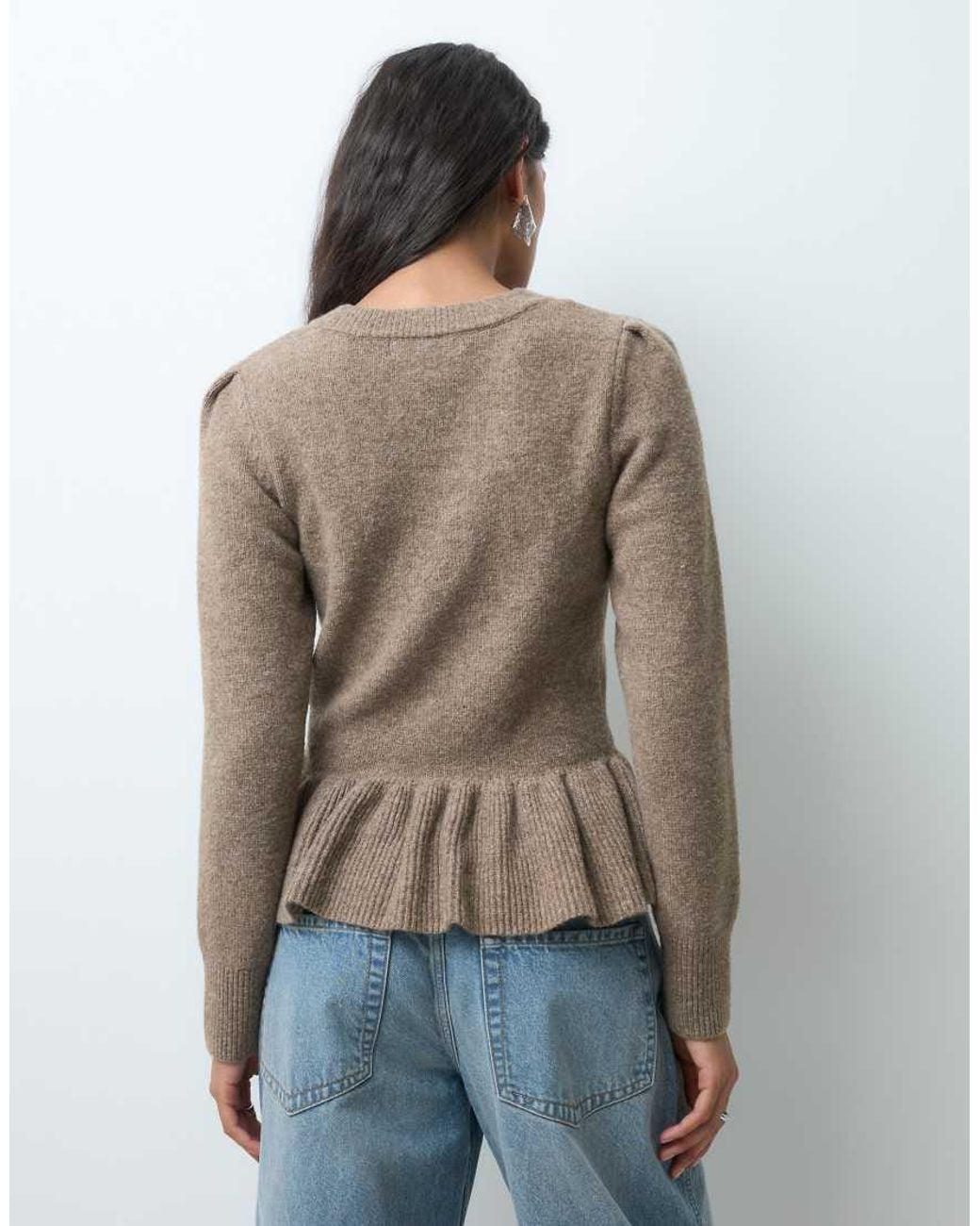 Vero Moda Gray Premium Wool-Blend Peplum Waist Jumper