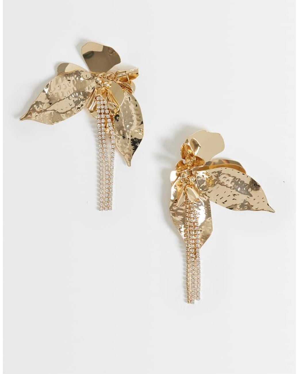 ASOS Metallic Statement Petal Drop Earring With Diamante Detail