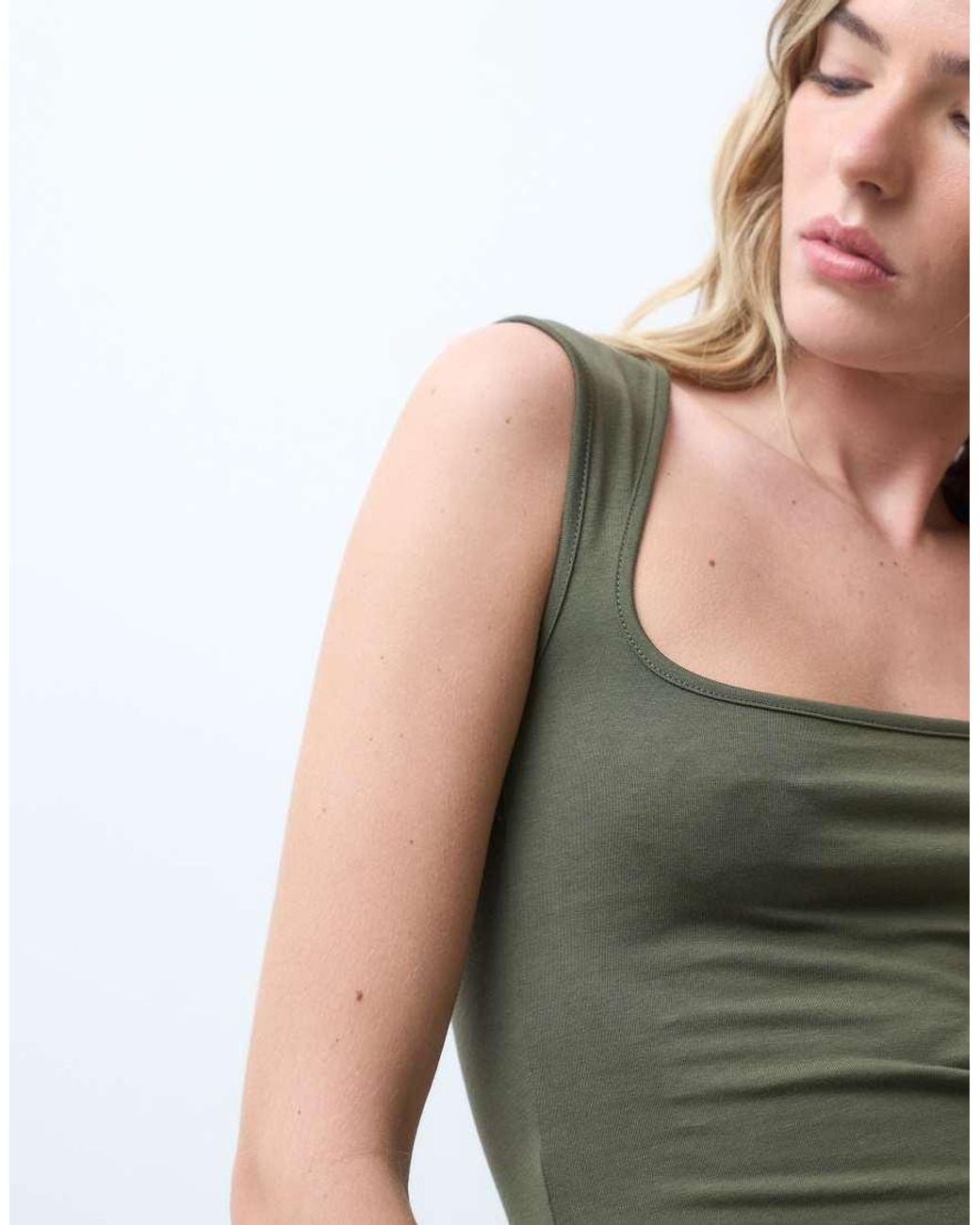 JJXX Green Square Neck Top