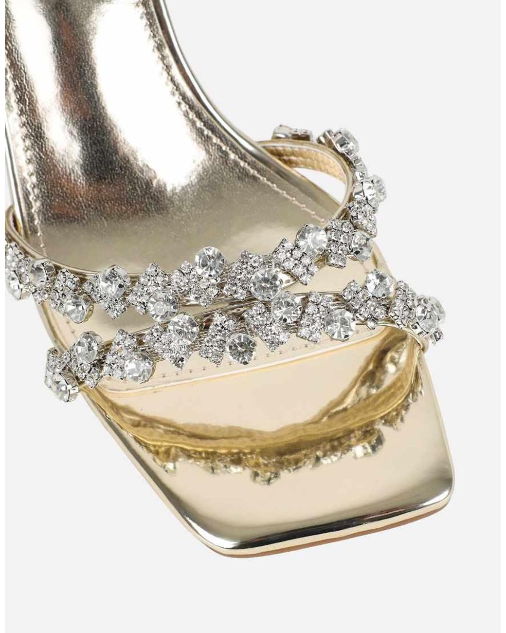 SIMMI Metallic Meave Diamante Wide Fit Block Heeled Sandals