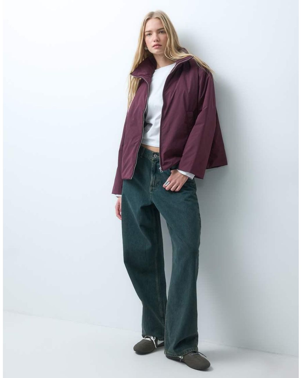 Pieces Purple Funnel Neck Padded Jacket With toggle Trim