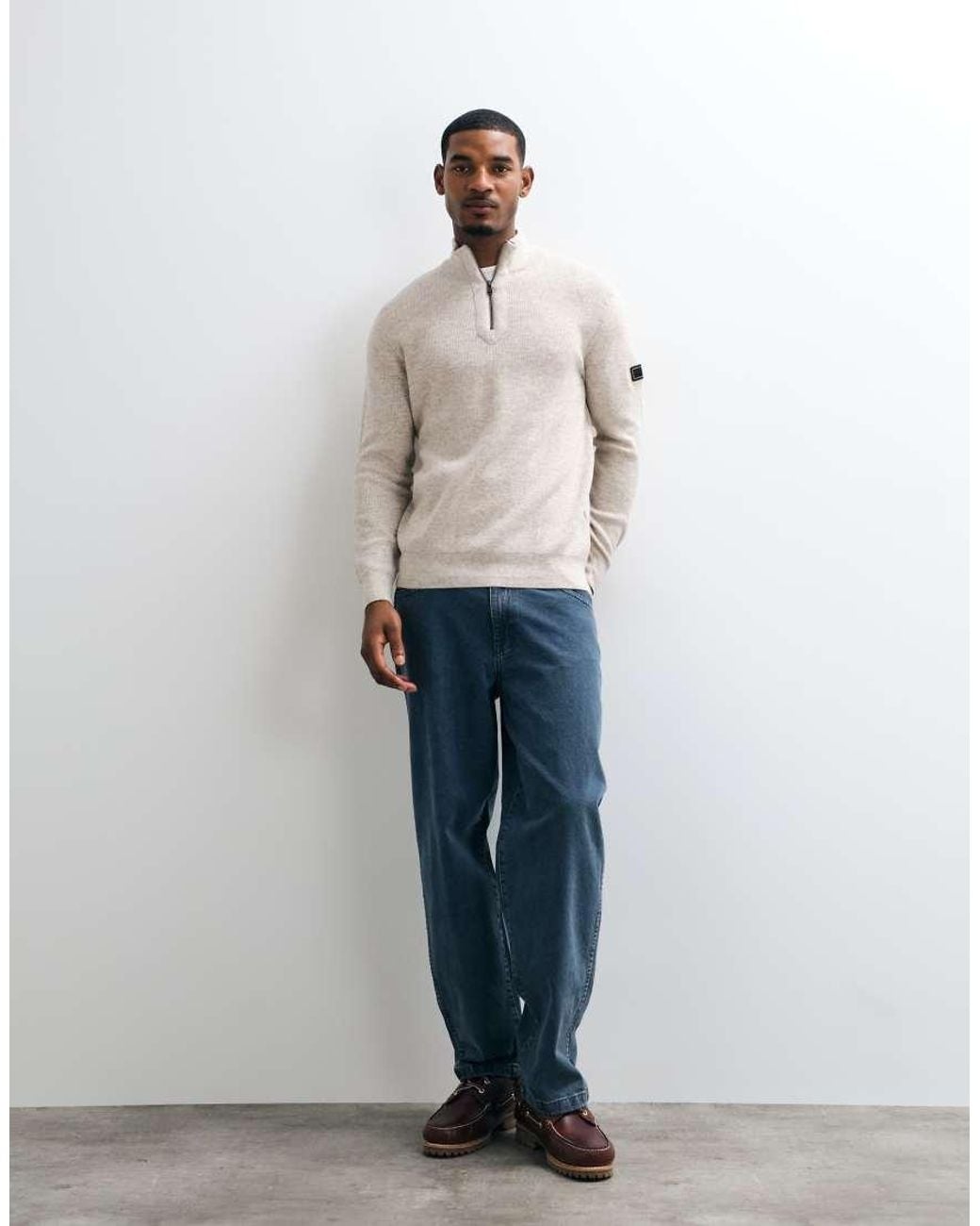 Barbour Natural Crawley Wool Blend Half Zip Funnel Neck Jumper for men
