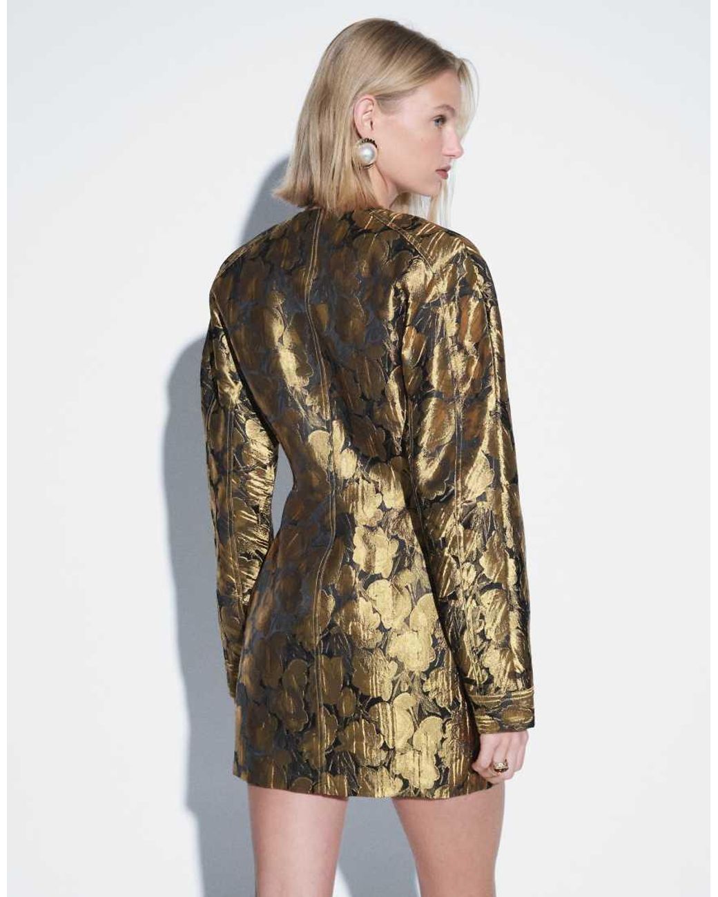 ASOS Metallic Crew Neck Structured Button Down Mini Dress