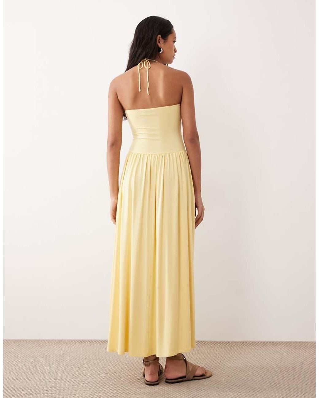 ASOS Yellow Drop Waist Halter Neck Sundress