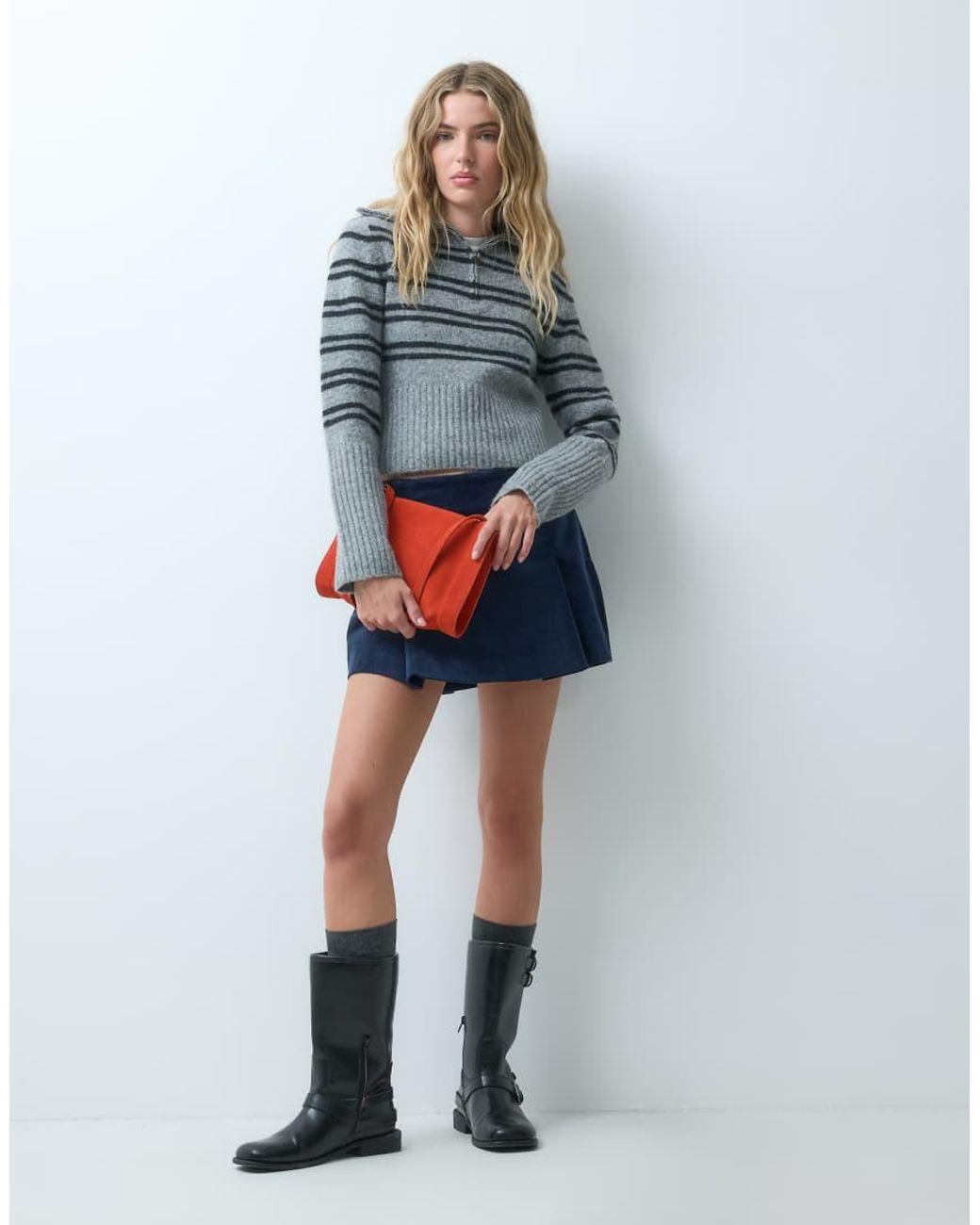 ONLY Blue Pleated Cord Mini Skirt