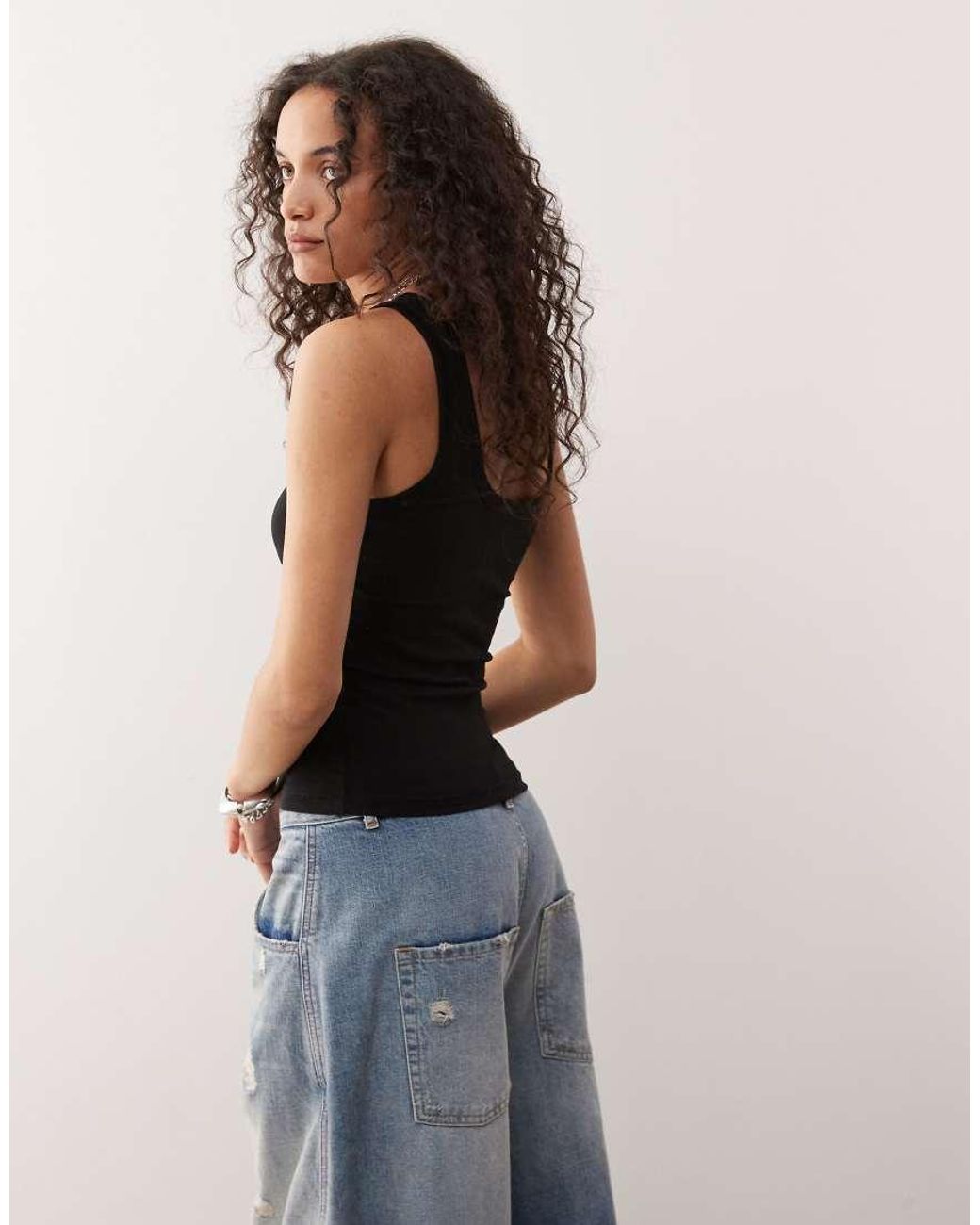 Collusion Gray Strappy Square Neck Cami Top