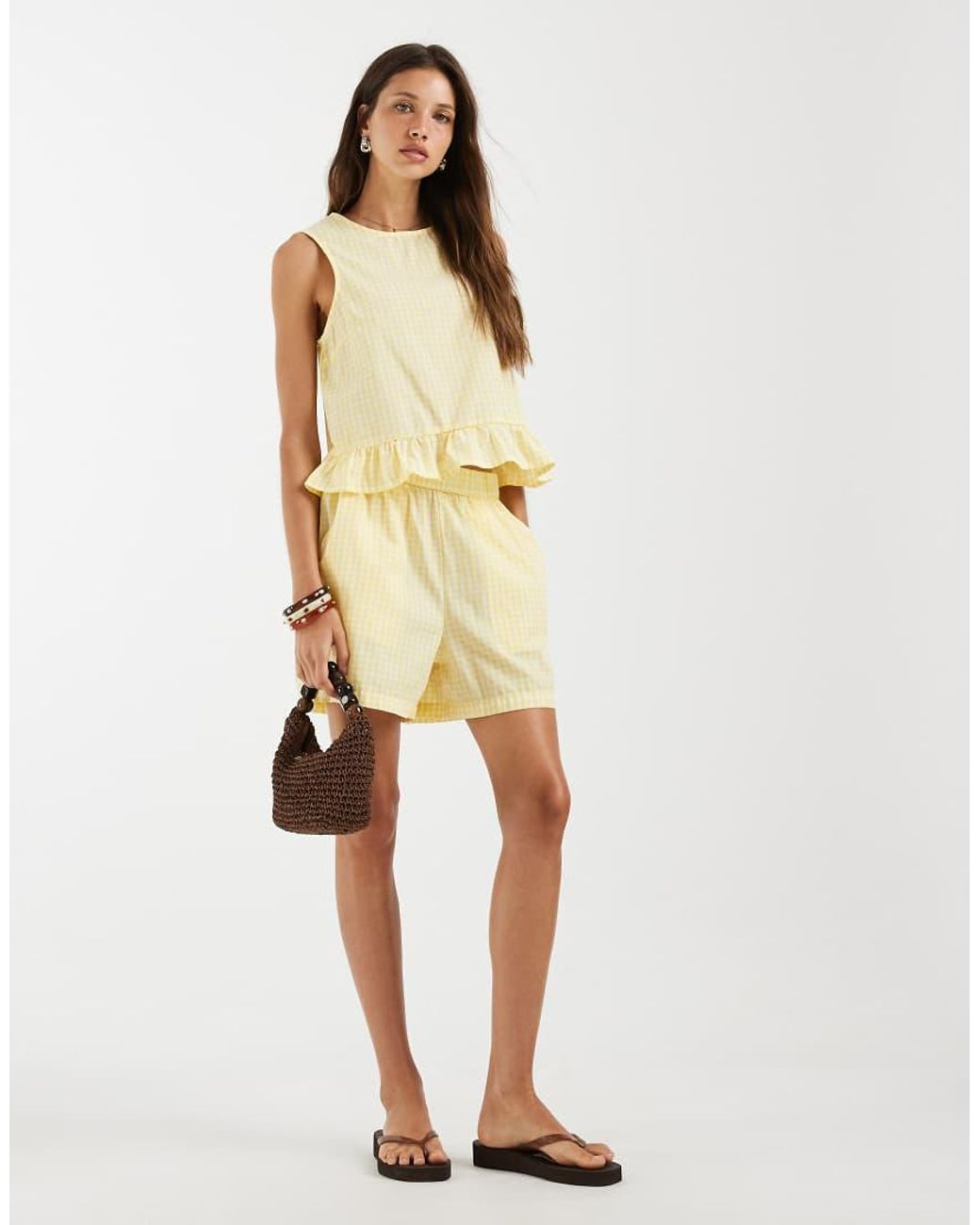 Pieces Natural Sleeveless Top Co-ord With Frill Hem