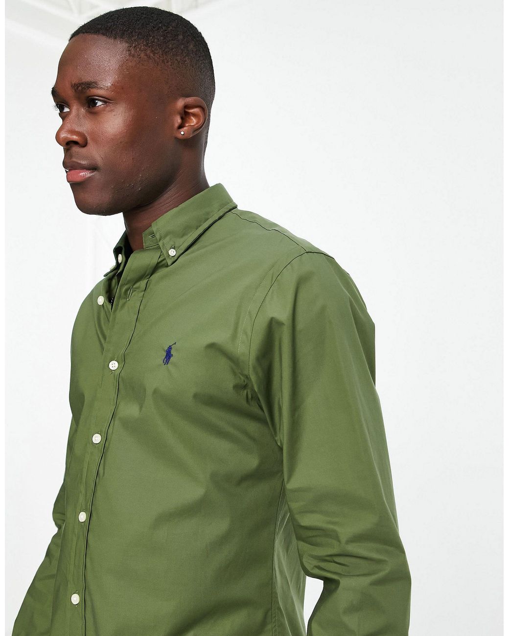 green polo button down