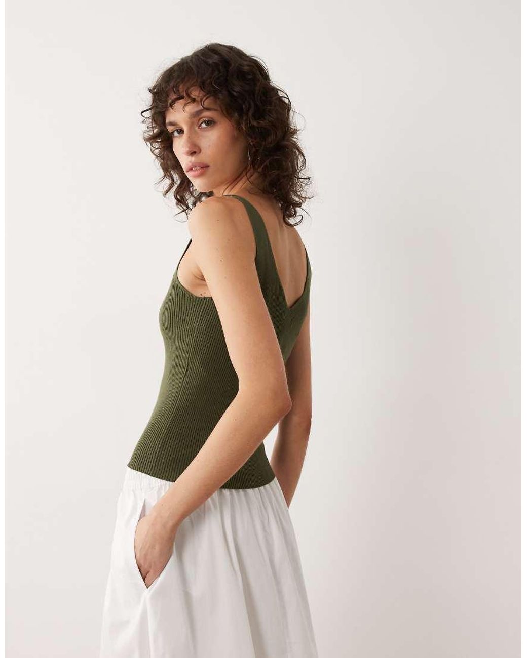 Jdy Green V Neck Knitted Singlet Top