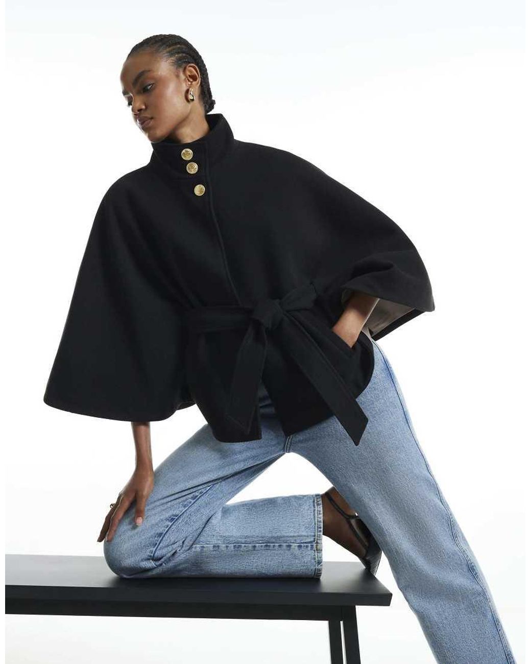 River Island Blue Funnel Neck Belted Cape Coat