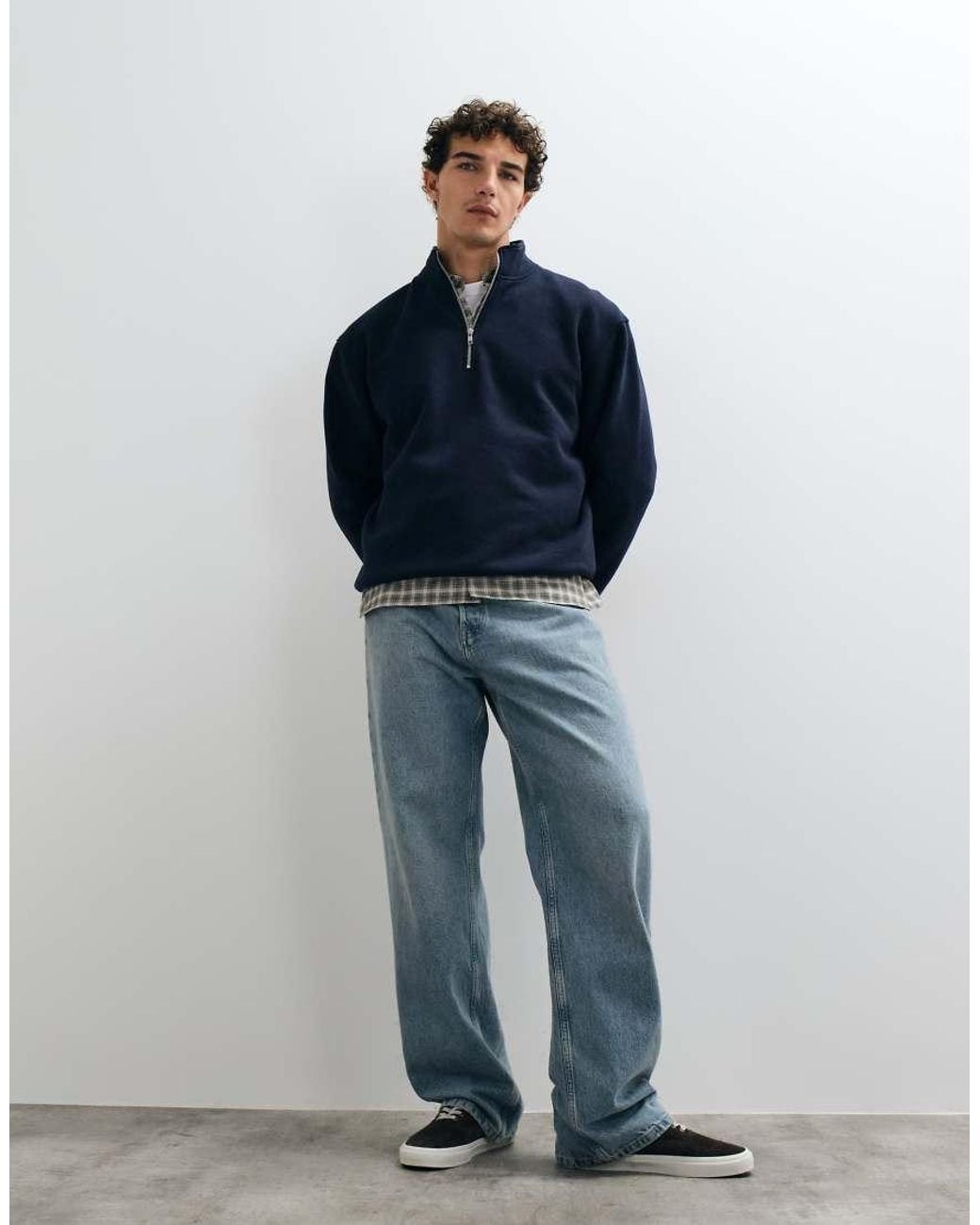 ASOS Blue Essentials Relaxed Quarter Zip Sweatshirt for men