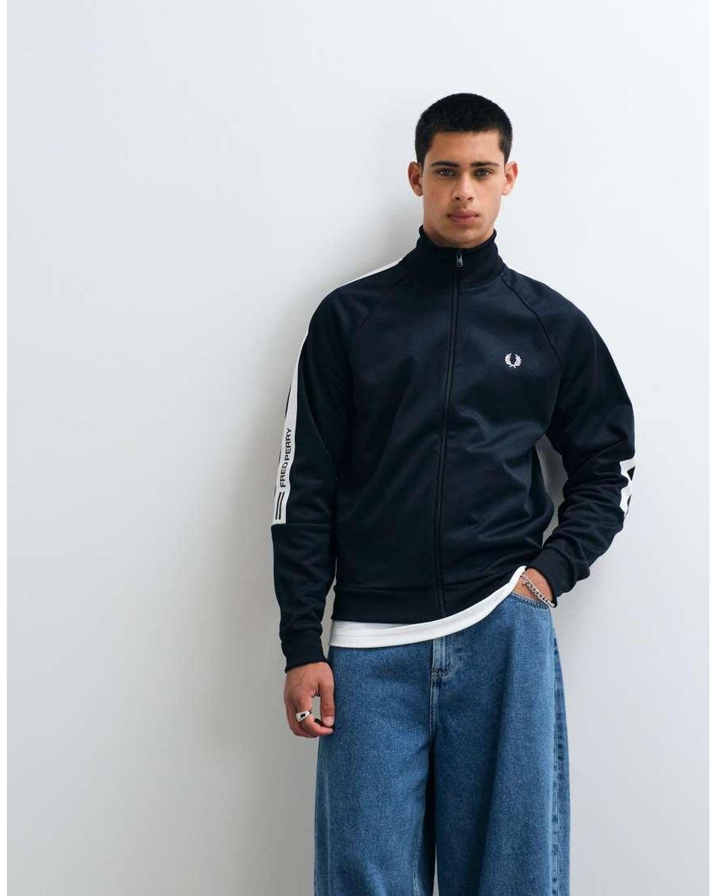 Fred Perry Blue Printed Tape Track Jacket for men