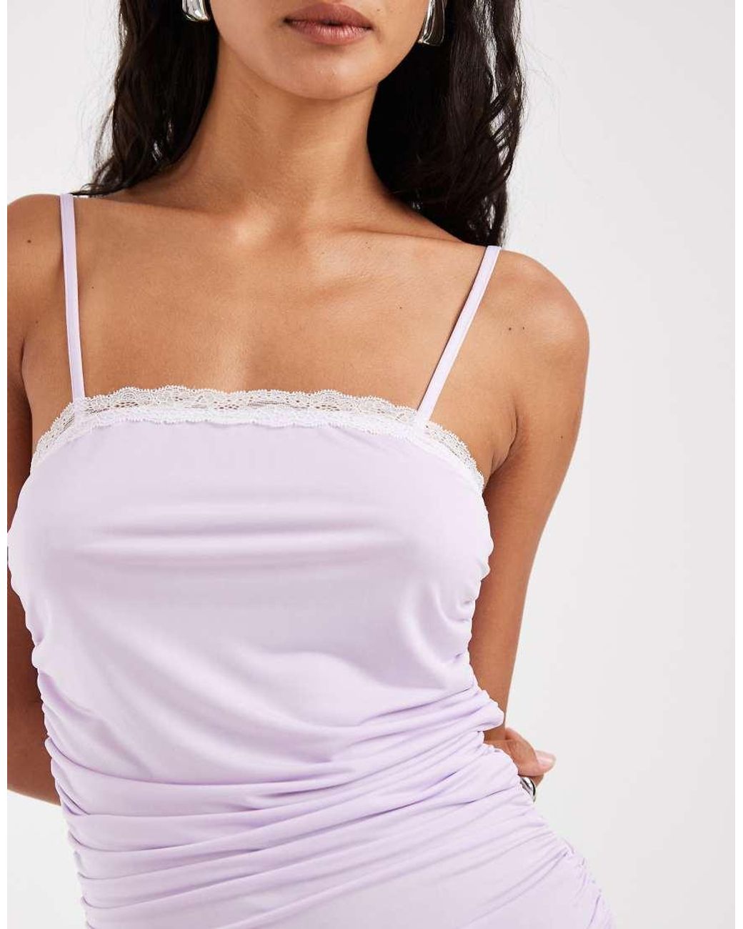 ASOS Blue Lace Trim Cami With Ruched Waist