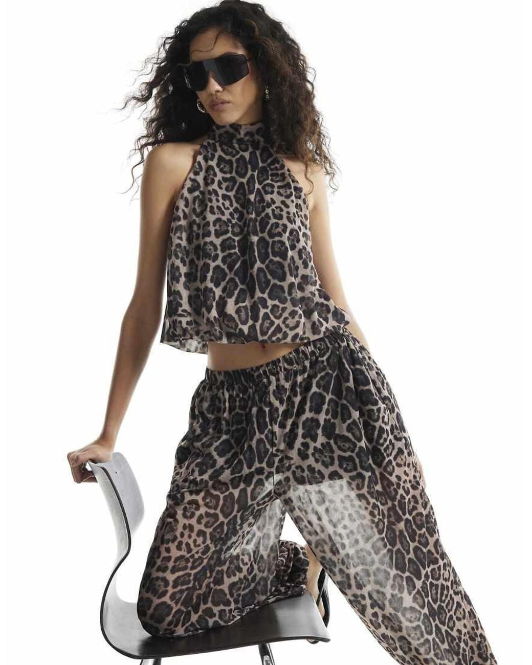 River Island Black Leopard Print Chiffon Balloon Trousers
