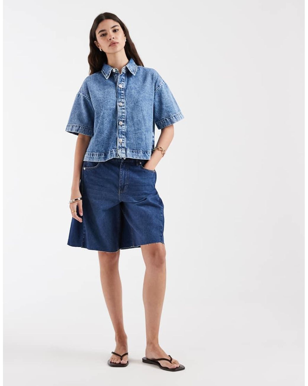 Pieces Blue Boxy Denim Shirt