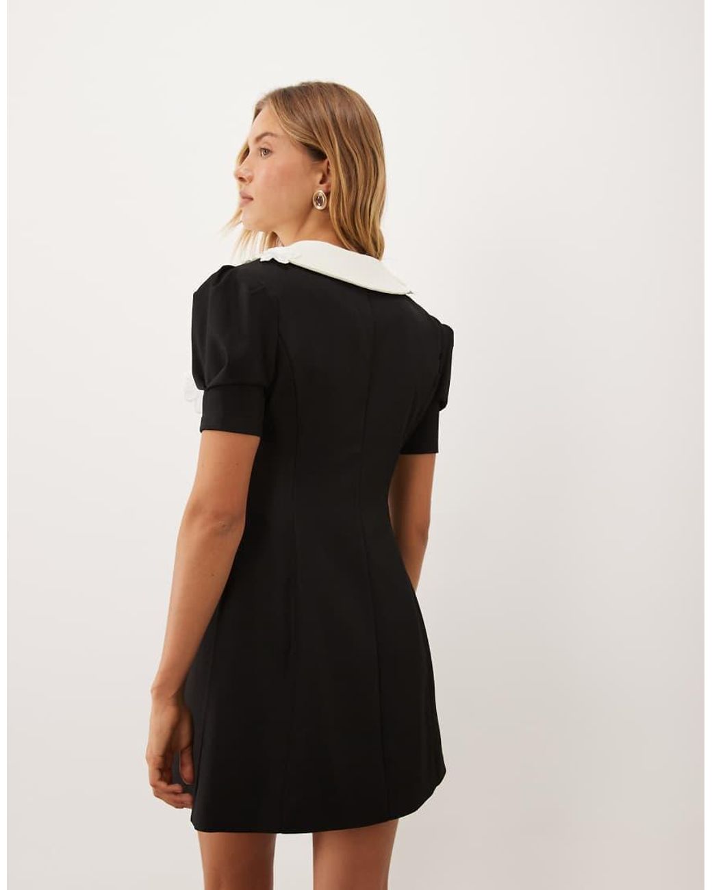 Sister Jane Black Exclusive Contrast Collar Puff Sleeve Mini Dress