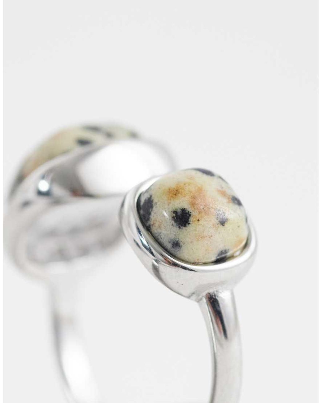 ASOS White Stainless Steel Wrap-Around Ring With Semi-Precious Dalmation Stones