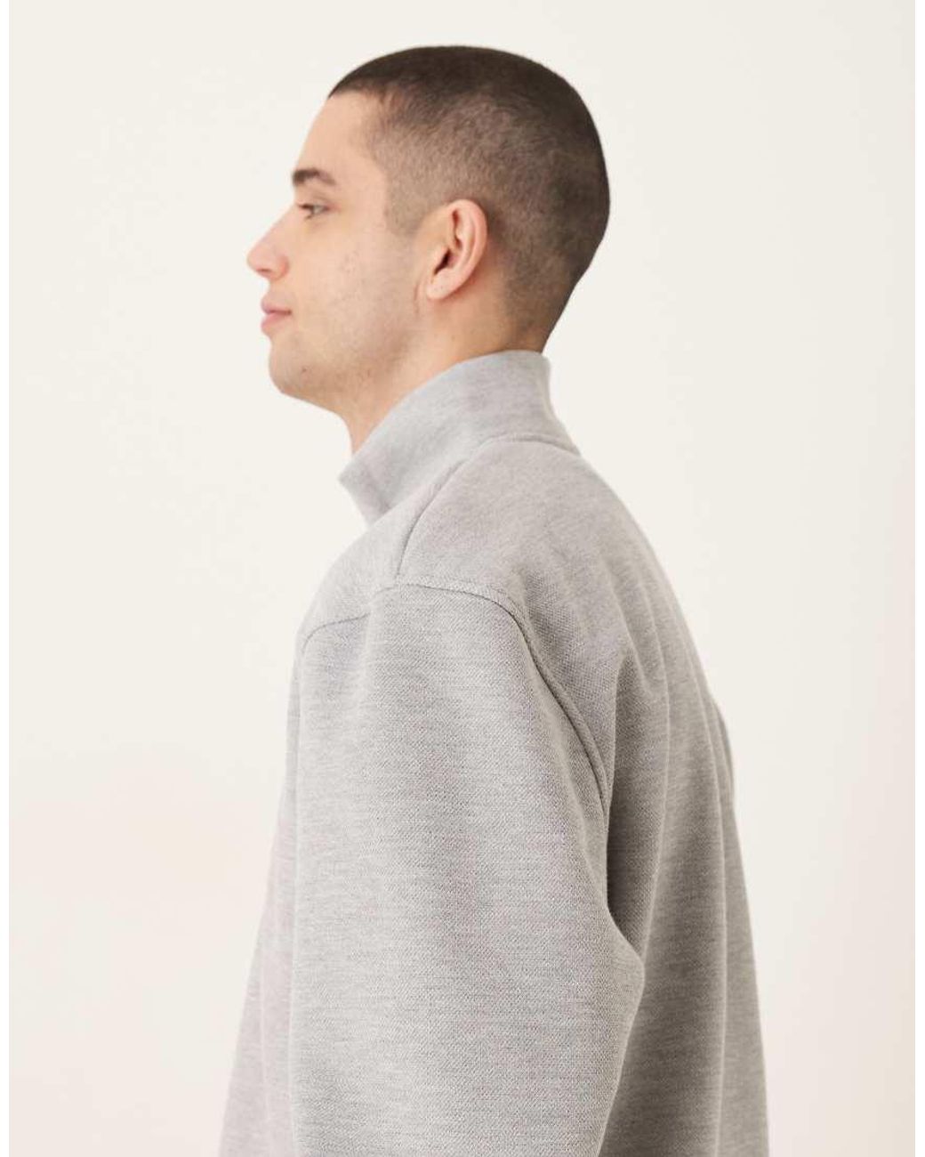 ASOS Gray Relaxed Fit Quarter Zip Brushback Pique Sweatshirt for men