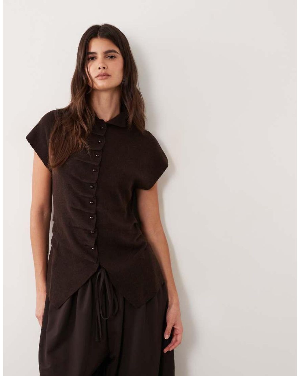 ASOS Black Placket Detail High Neck Button Through Top