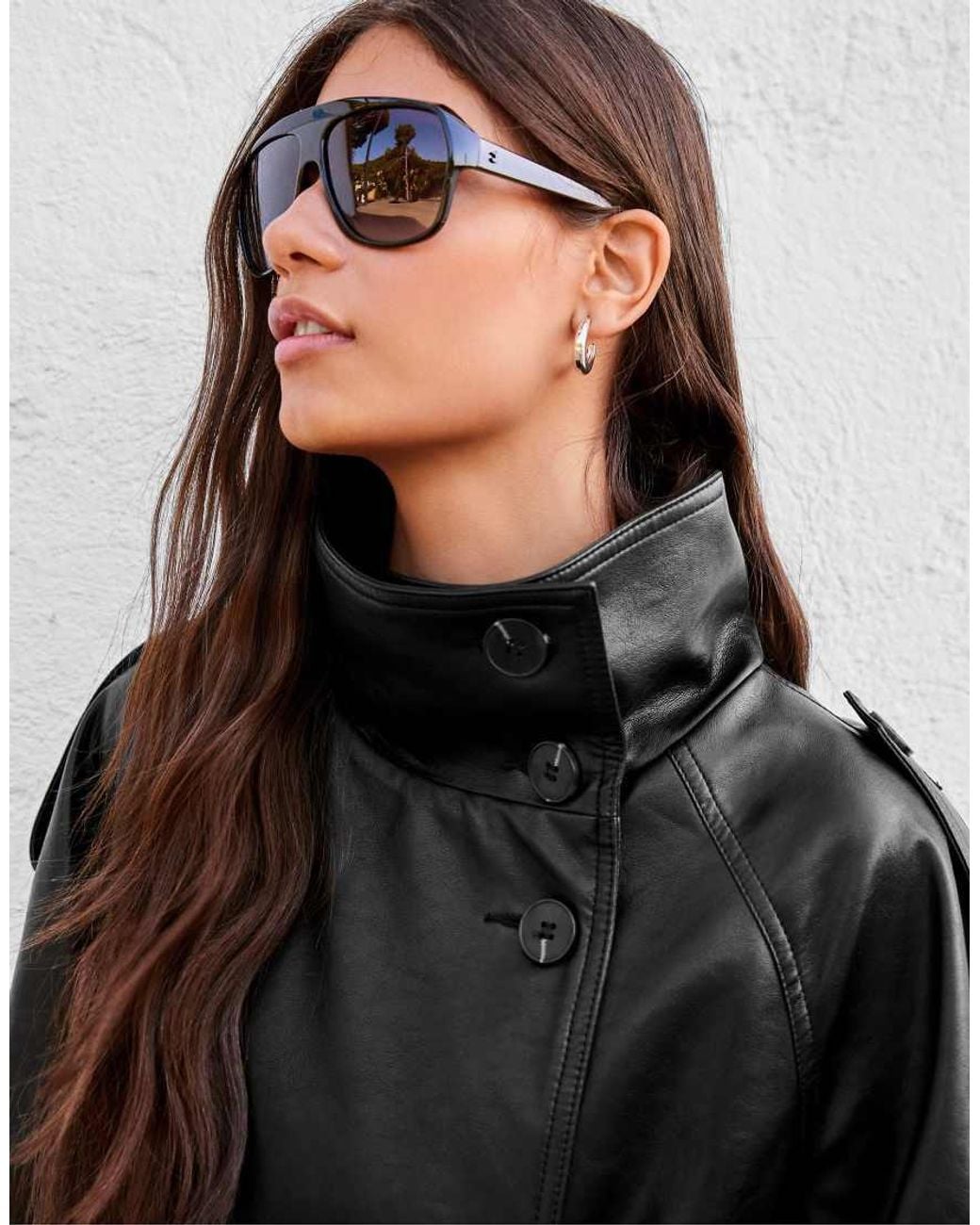 Bershka Black Short Leather Effect Trench Coat
