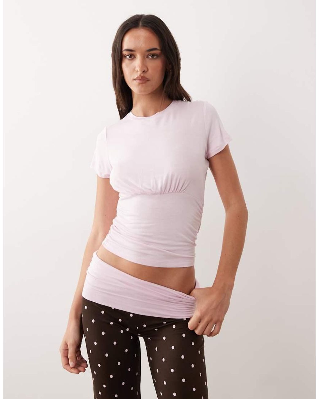 Cotton On Natural Pyjama Airy Soft T-shirt And Roll Over Trousers