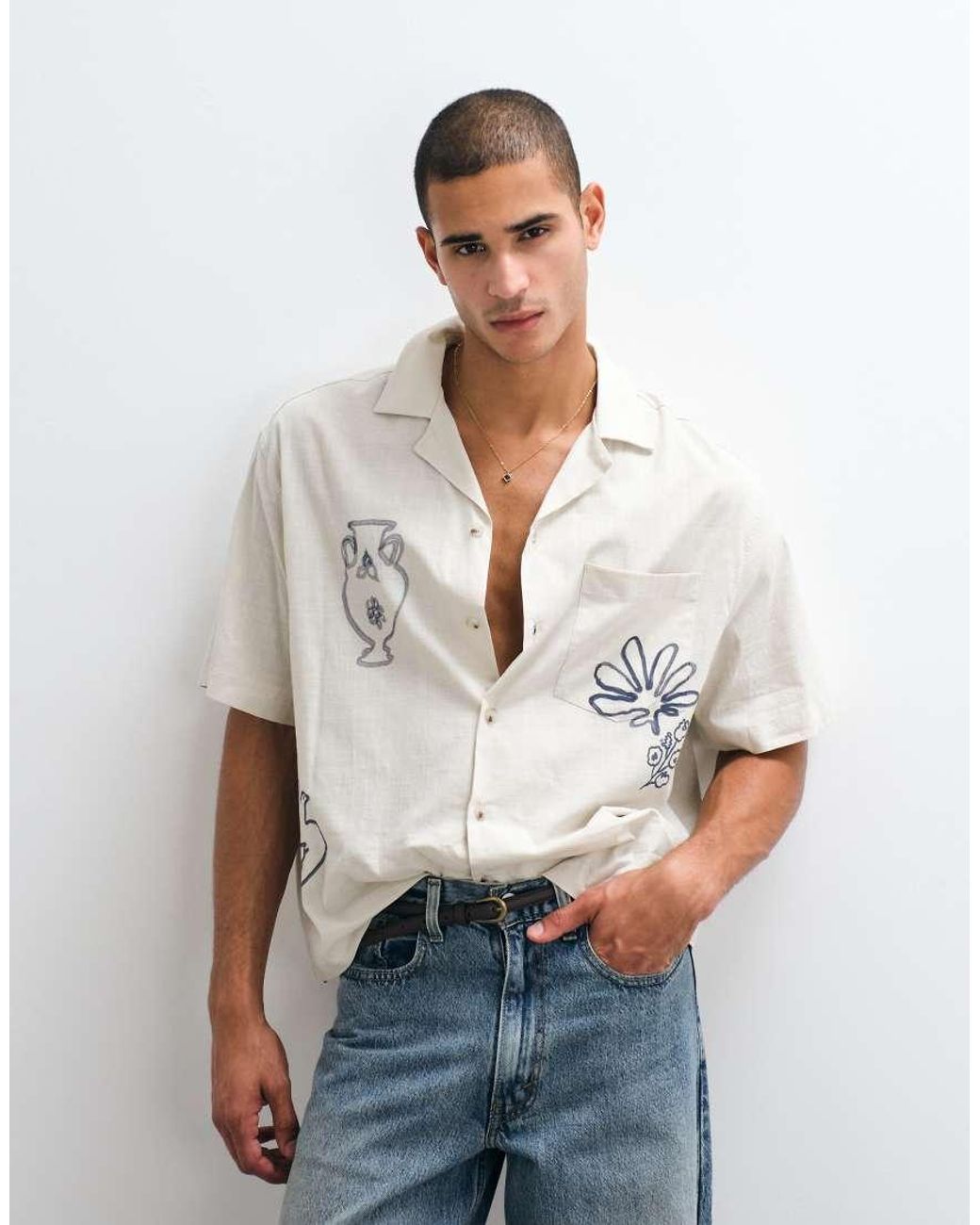 ASOS White Boxy Oversized Shirt With Summer Print for men
