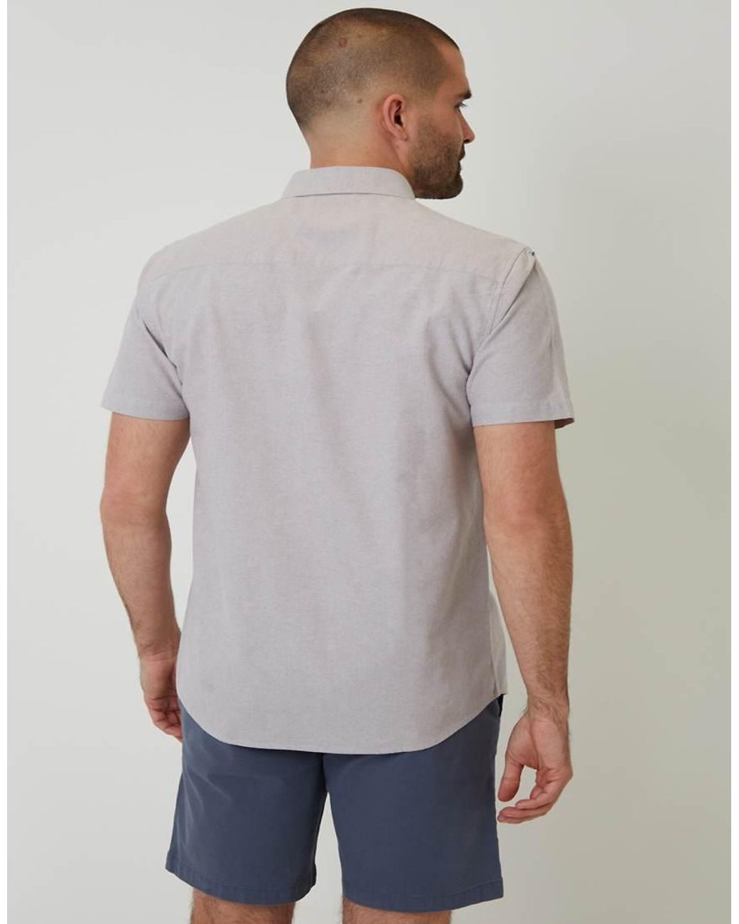 Threadbare Gray Oxford Cotton Slim Fit Short Sleeve Shirt for men