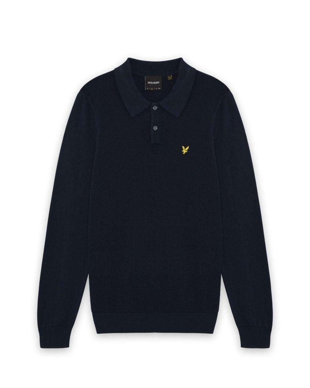Lyle & Scott Blue Mid Knits Panelled Waffle Knitted Polo for men