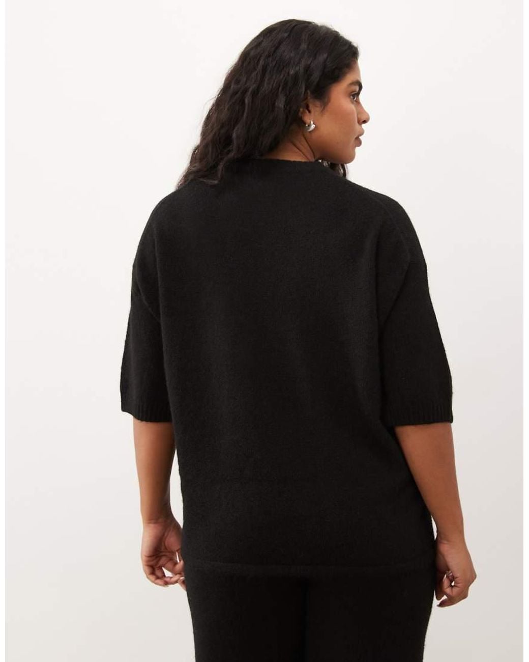 ASOS Black Asos Design Curve Crew Neck Knitted T Shirt With Wool Co Ord