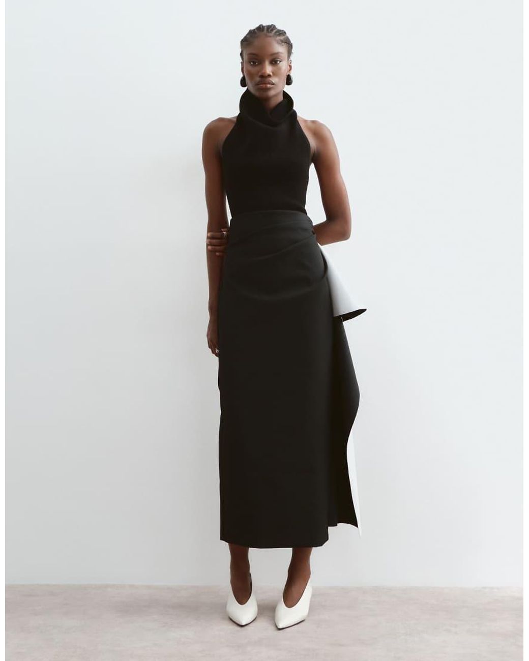 ARRANGE White Tailored Midi Skirt With Contrast Drape Detail