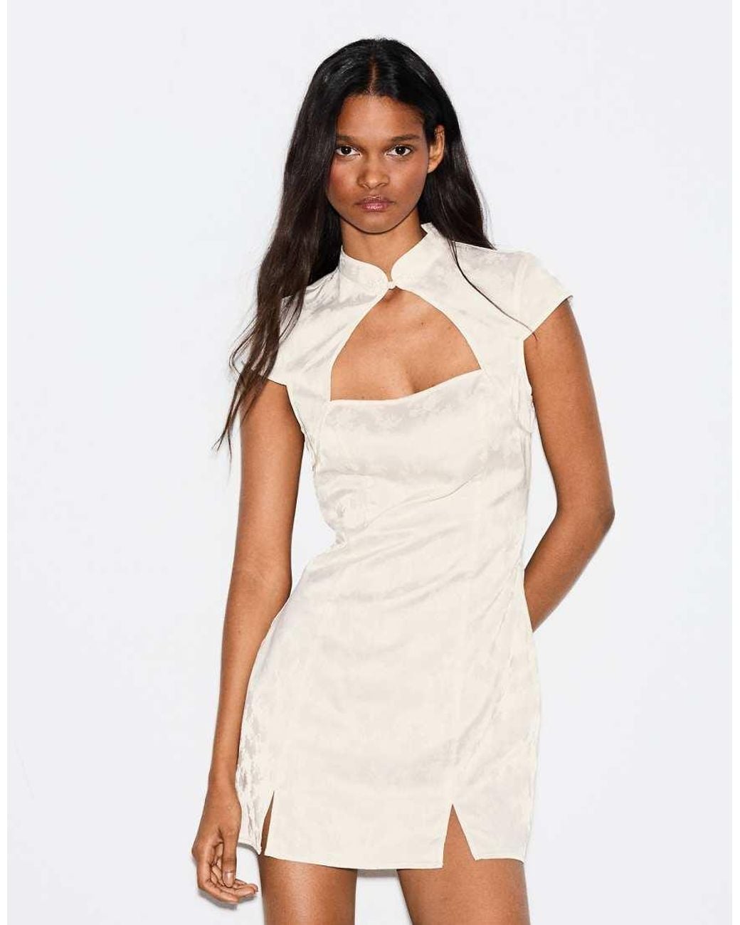 Bershka White Mini Sateen Jacquard Dress
