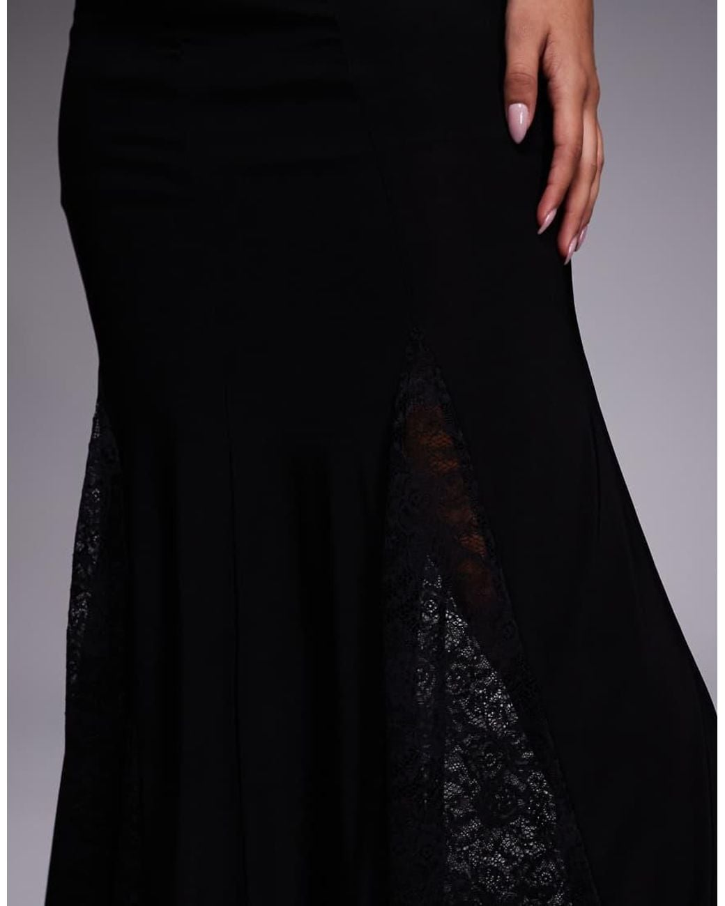 Fashionkilla Black Exclusive Slinky Lace Goget Detail Low Back Cami Maxi Dress