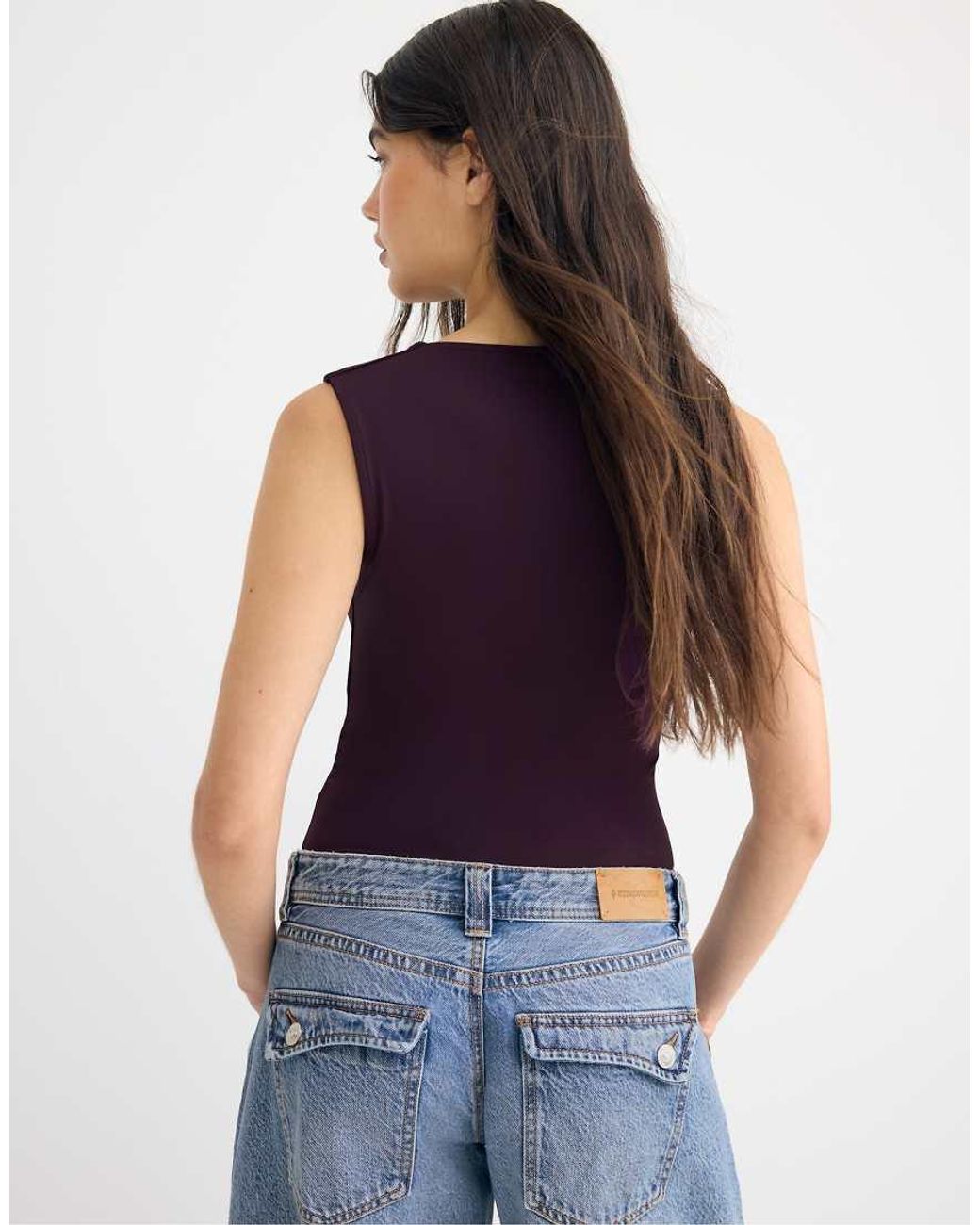 Stradivarius Blue Polyamide Square Neckline Bodysuit