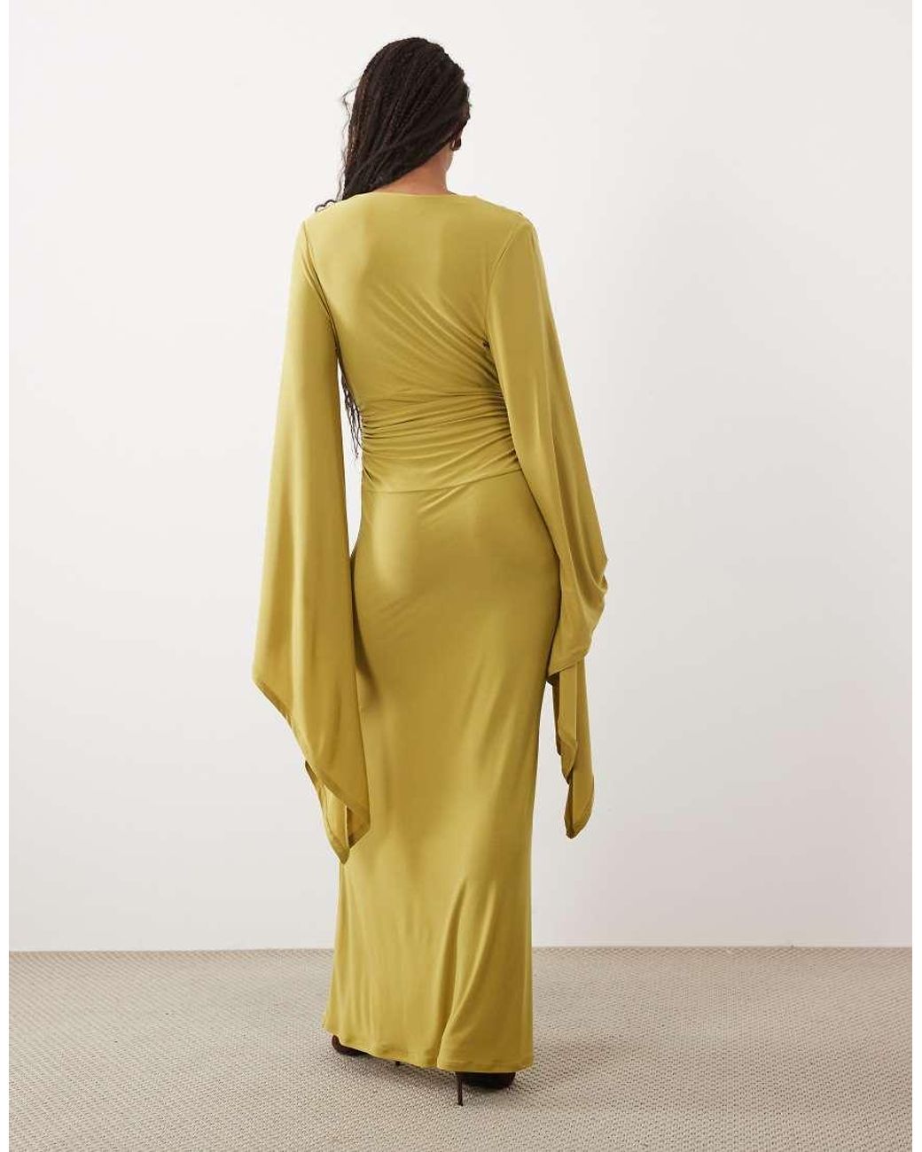 ASOS Yellow Batwing Slinky Maxi Dress With Plunge Neckline