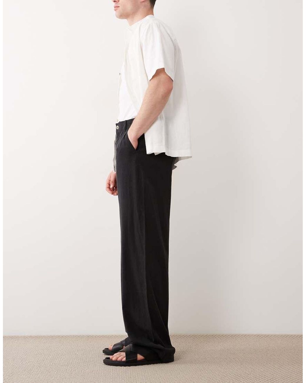 ASOS White baggy Linen Blend Trousers for men