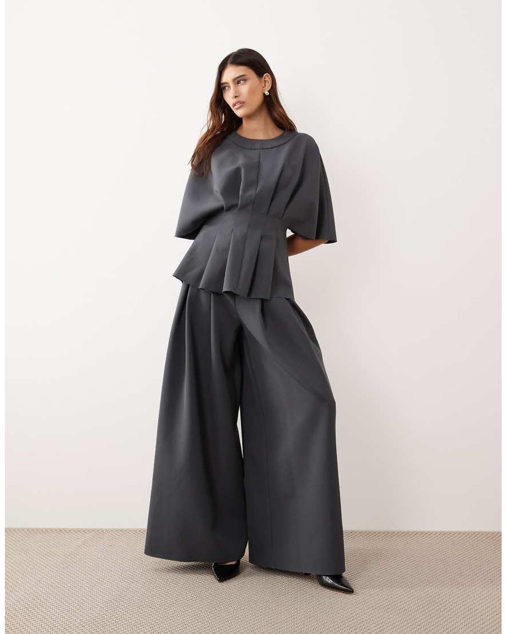 ARRANGE Gray Pleat Waist Short Sleeve Top Co-Ord