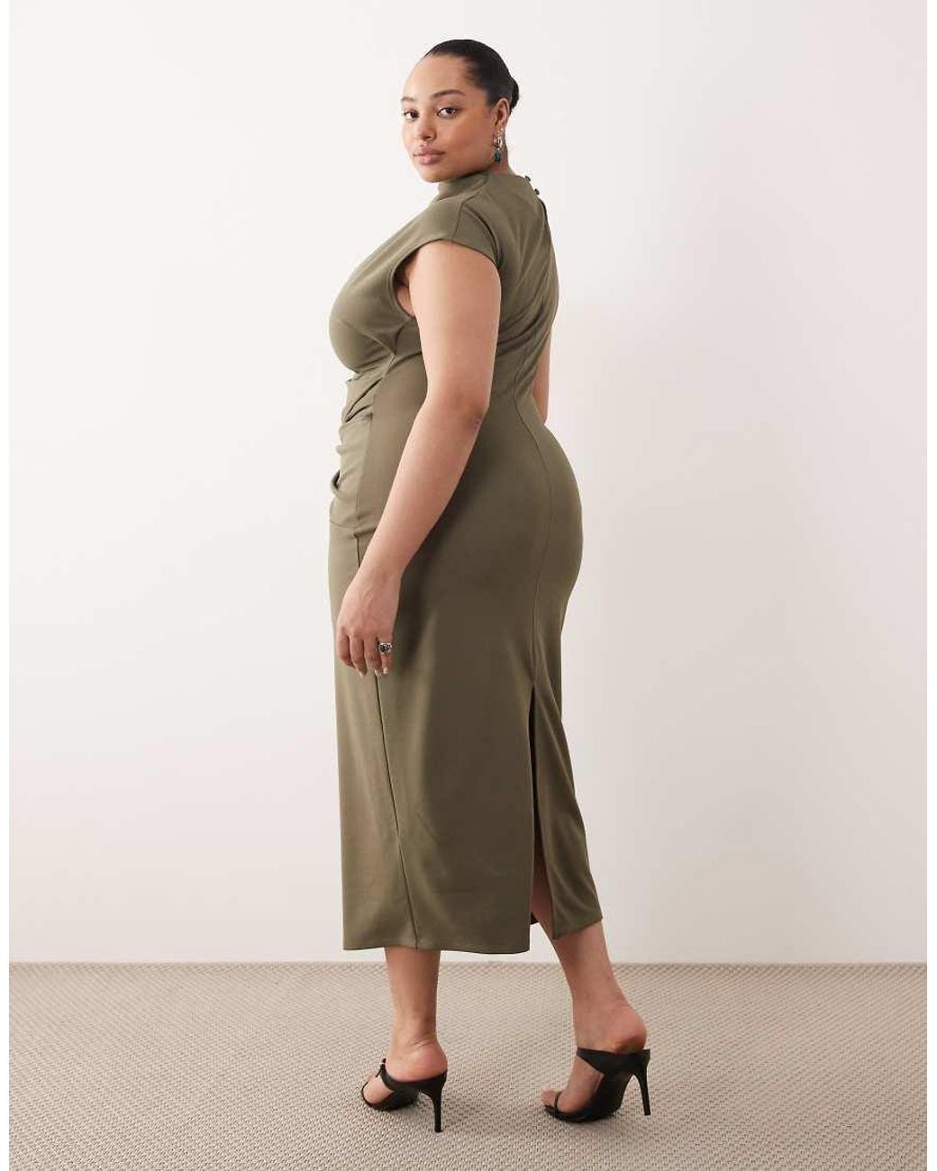 ASOS Green Cap Sleeve Wrap Trim Midi Dress