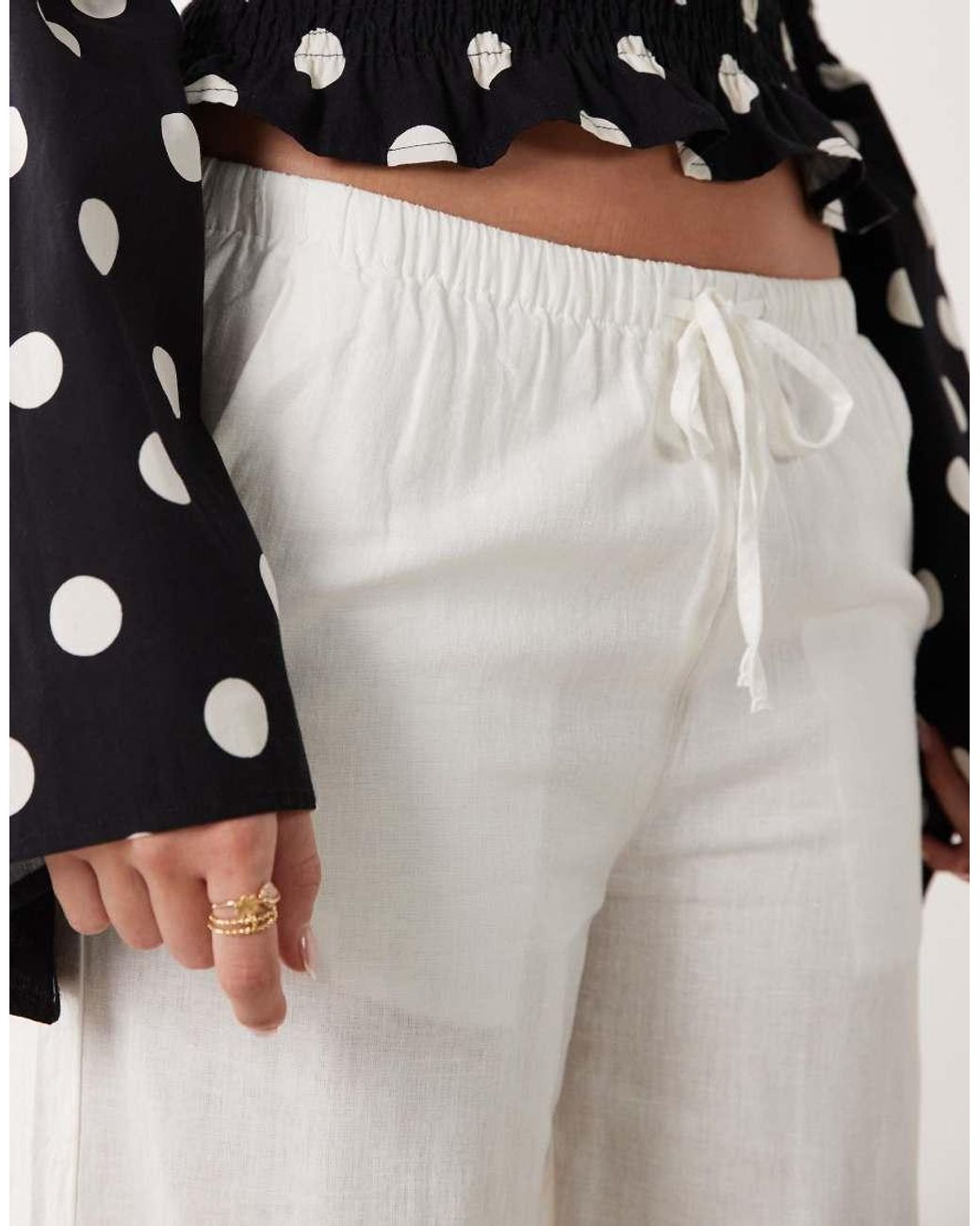 Cotton On White Haven Wide Leg Linen Blend Pant