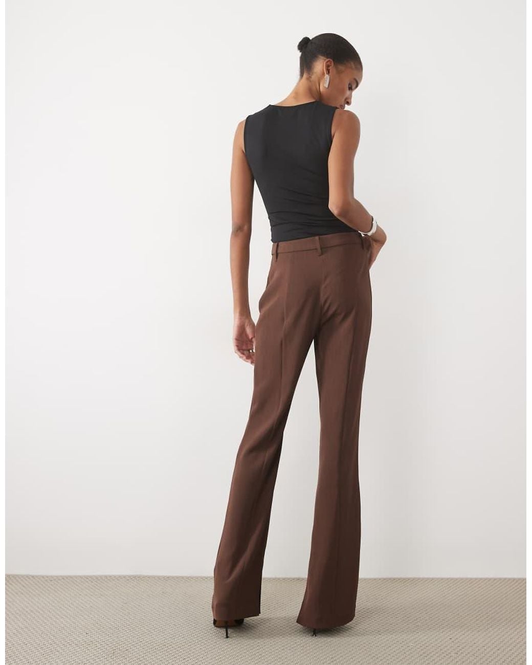 ASOS Brown Tall Tailored Slinky Flare Trousers